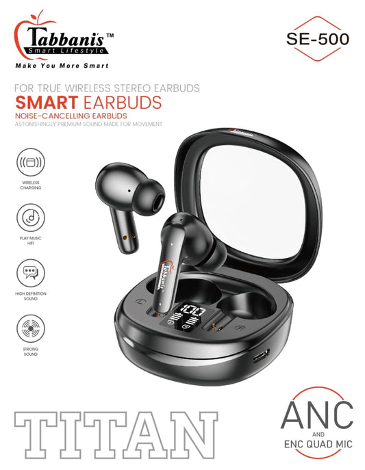 SE-500 TITAN Wireless Earbuds – ANC Noise Cancelling Bluetooth Earphones with Quad Mic & HiFi Sound