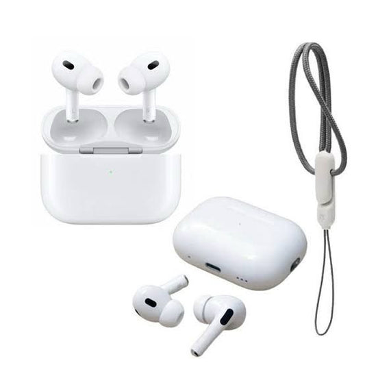Airpord Pro 2 White Wireless Bluetooth Earbuds – Active Noise Cancellation, MagSafe Charging Case + Strap